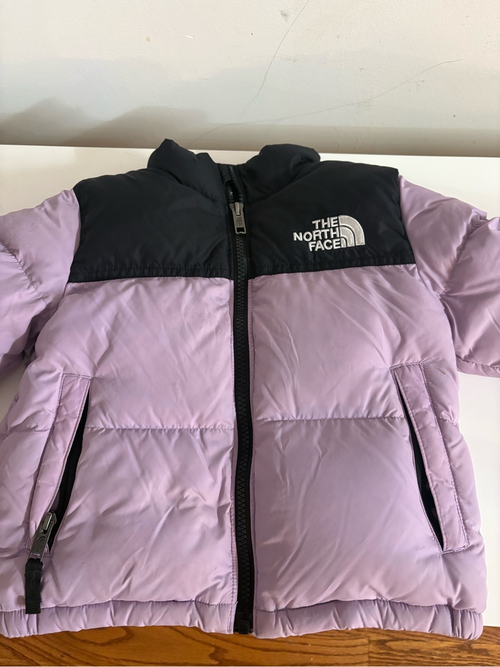 The North Face Kids Lavender and Black Colorblock Puffer Jacket